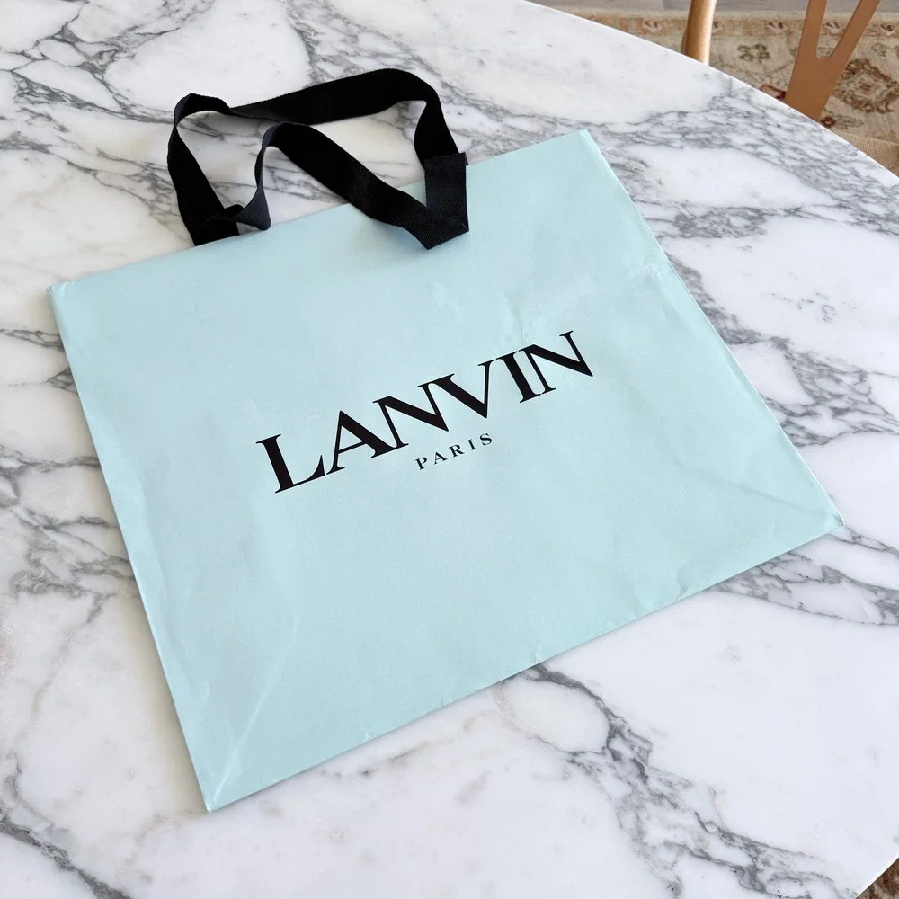 Lanvin Paris Large Light Blue Paper Shopping Bag Black Grosgrain‎ Handles Luxury